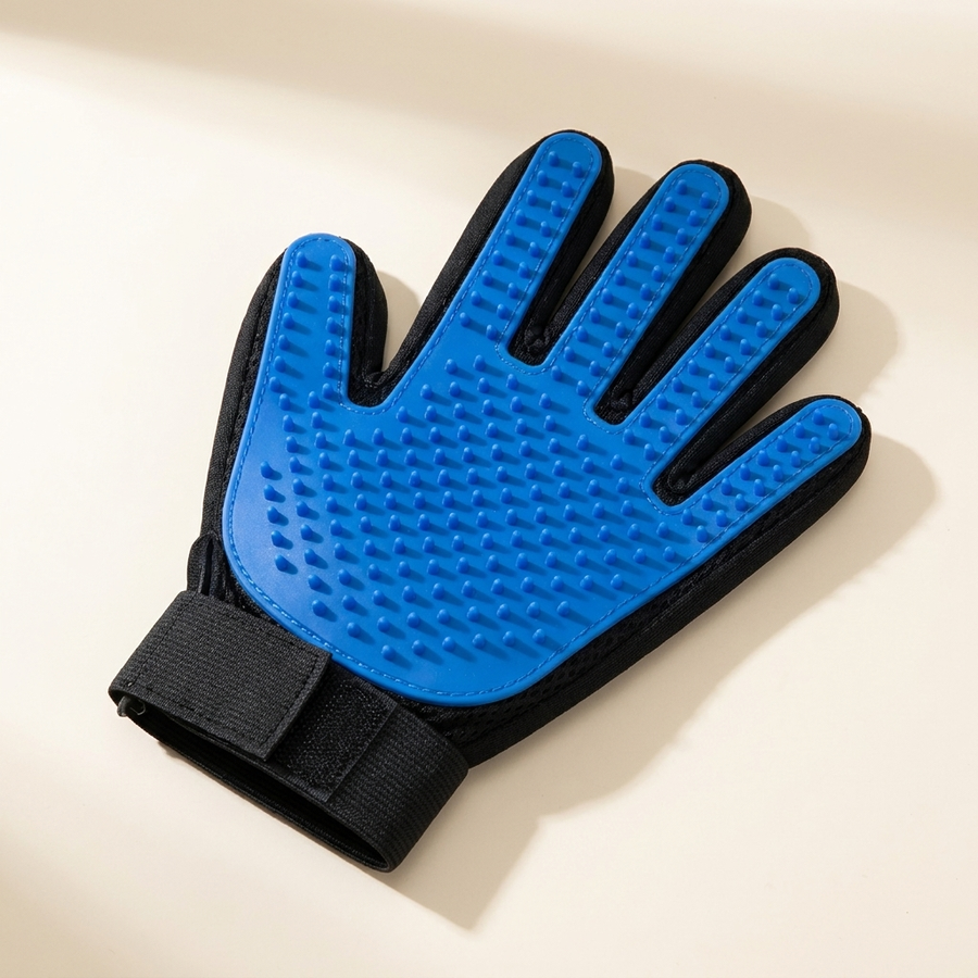Guante de silicona azul para perros y gatos, palma con puntas blandas
