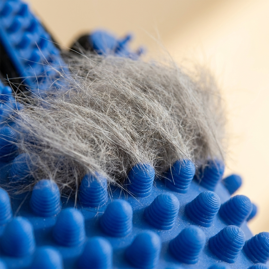 Detalle de las puntas de silicona con el pelo muerto recogido