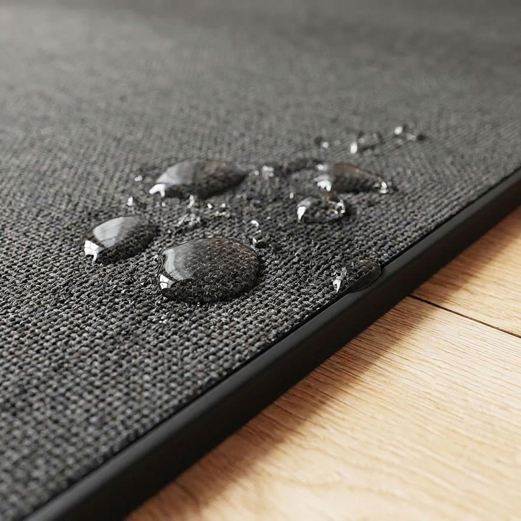 Detalle de la alfombrilla absorbiendo gotas de agua