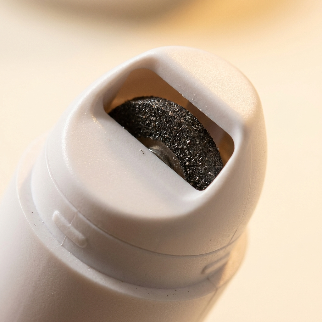 Detalle del cabezal con la rueda de diamante del cortaúñas